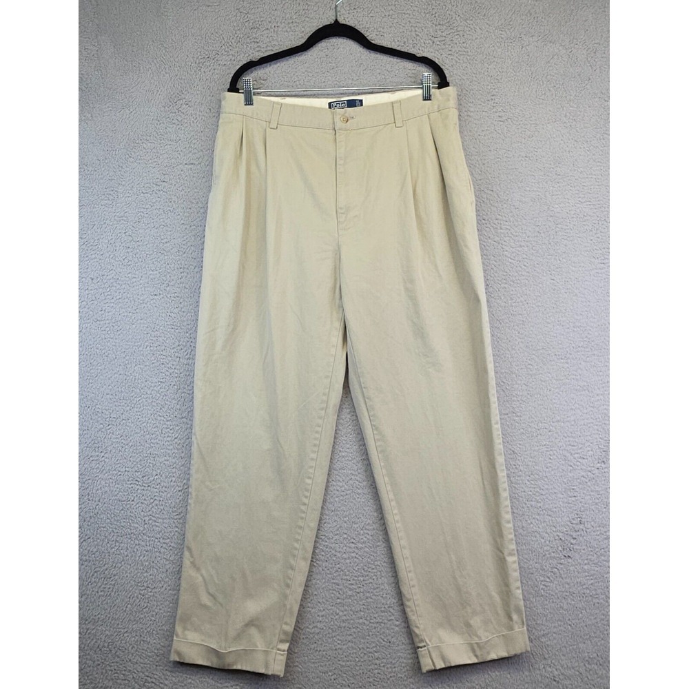 Polo Ralph Lauren Hammond Pants Mens 38x32 Khaki Straight Pleated Preppy 35x30‎
